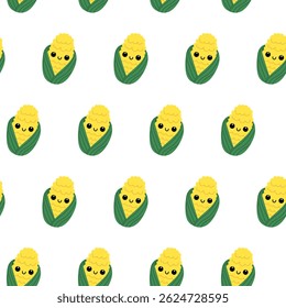 Kawaii corn with cute face seamless pattern.