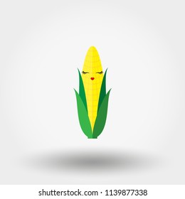 Kawaii corn. Icon. Vector. Flat.