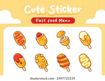 Kawaii corndog icons food collection sticker