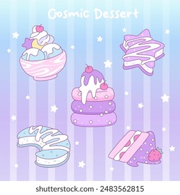 Kawaii cosmic galaxy dessert food sticker collection