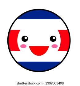 Kawaii Costa Rica flag smile. Flat style. Cute cartoon isolated fun design emoticon face. Vector art anime illustration for celebration holiday decoration element. Business card with template icon.