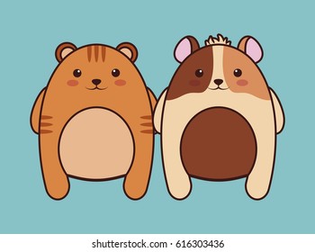 Kawaii couple of animals icon