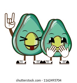 kawaii couple delicious avocado fruit