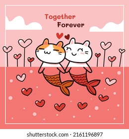 Kawaii Couple Mermaid Cat Card