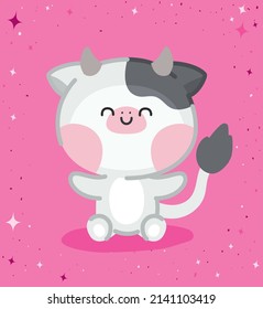 Kawaii Cow Card With Sparks