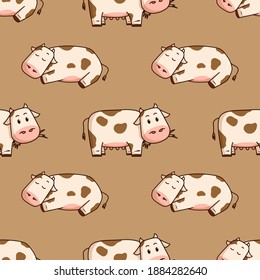 Kawaii Cow Doodle Style In Seamless Pattern