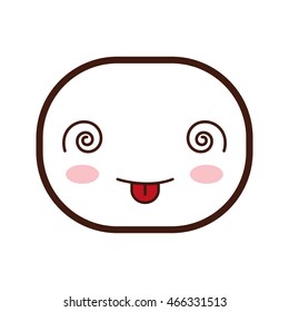 kawaii crazy oval face cartoon expression icon. Isolated and flat illustration. Vector graphic