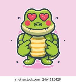 kawaii crocodile character mascot with love sign hand gesture isolated cartoon