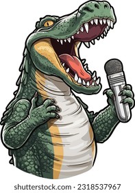 kawaii Crocodile singing sticker, white background