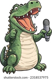 kawaii Crocodile singing sticker, white background