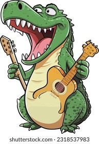 kawaii Crocodile singing sticker, white background