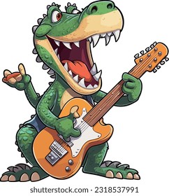 kawaii Crocodile singing sticker, white background