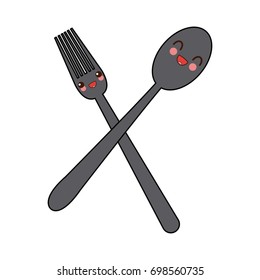 kawaii crossed spoon and fork tool cooking