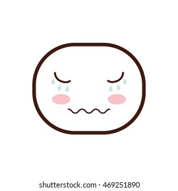 kawaii cry oval face cartoon expression icon. Isolated and flat illustration. Vector graphic