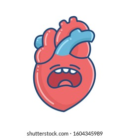 kawaii crying human heart illustration isolated on white