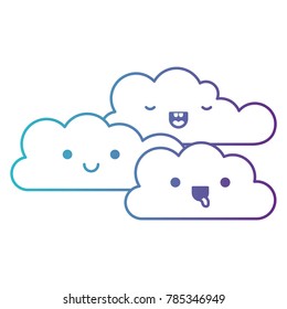 kawaii cumulus clouds icon flat in degraded blue to purple color contour