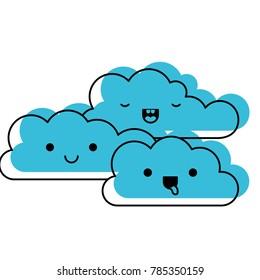 kawaii cumulus clouds icon flat in watercolor silhouette