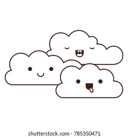 kawaii cumulus clouds icon flat in monochrome silhouette