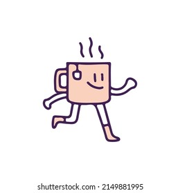Kawaii cup of tea mascot, illustration for t-shirt, street wear, sticker, or apparel merchandise. With doodle, retro, and cartoon style.