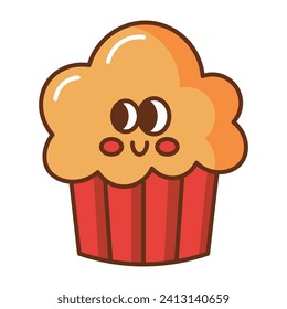Kawaii Cupcake cartoon icon. vector illustration.