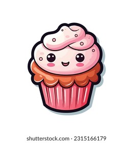 Kawaii cupcake valentine single sticker thick contour vector