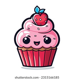 Kawaii cupcake valentine single sticker thick contour vector