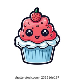 Kawaii cupcake valentine single sticker thick contour vector