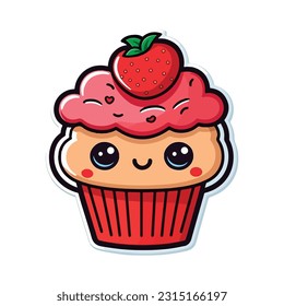 Kawaii cupcake valentine single sticker thick contour vector