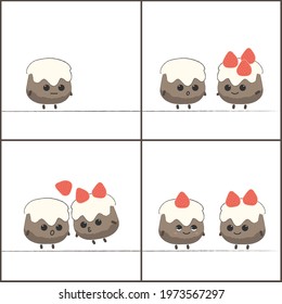 Kawaii Cupcake. Vector color sketch of a cake. Cartoon character cupcake. 