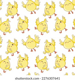 Kawaii cute animals characters pattern. Seamless pattern of little chicken. Flat vector cartoon design.