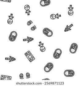 kawaii cute anime emoticon vector seamless pattern thin line illustration