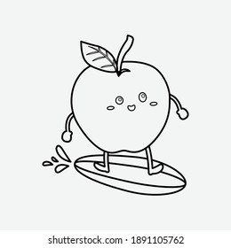 kawaii cute apple line icon fruit