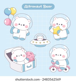 Kawaii Cute astronaut bear sticker collection.