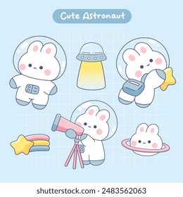 Colección de pegatina de conejo astronauta lindo de Kawaii.