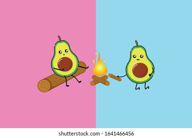 Kawaii Cute Avocado Camping Illustration Character 