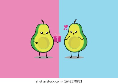 Kawaii Cute Avocado Couple Illustration Character 