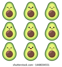 Kawaii Cute Avocado Set With Emotions