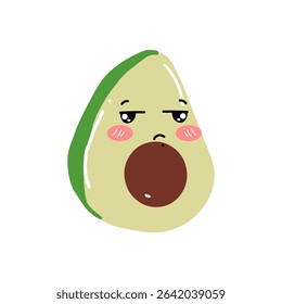 kawaii cute avocado with a smile. Avocado kawaii flat illustration.
