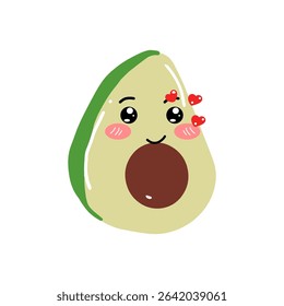 kawaii cute avocado with a smile. Avocado kawaii flat illustration.