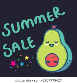 kawaii cute avocado with a smile
Summer Sale heading design for banner or poster. Sale and Discounts Concept. Vector illustration.