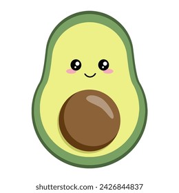 Kawaii cute avocado with a smile. Vector cartoon character illustration icon design. Isolated on white background