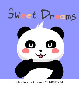 Kawaii cute baby little panda yawns. Sweet dreams. Cartoon vector illustration. - Vector