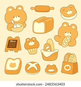 Kawaii linda panadería oso etiqueta engomada colección 