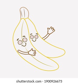 kawaii cute banana color line icon fruit