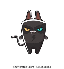 kawaii cute black grumpy cat isolated on white background. Cartoon happy black witch kitten with big color eyes 