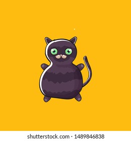 kawaii cute black halloween cat isolated on orange background. Cartoon happy black witch kitten with big eyes 