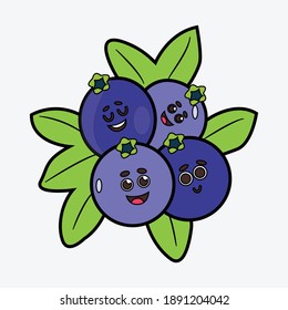 Kawaii Cute Blueberry Fill Line Icon Fruit