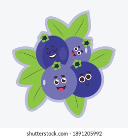 Kawaii Cute Blueberry Sticker Icon Fruit