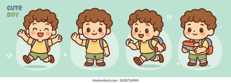 
"Kawaii Cute Boy Character Ilustración vectorial con mochila, caminar y sostener libros - Adorable y divertido diseño escolar para niños, Educación y proyectos infantiles" . artista colección de Vector