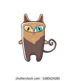 kawaii cute brown cat isolated on white background. Cartoon happy  kitten with big color eyes
